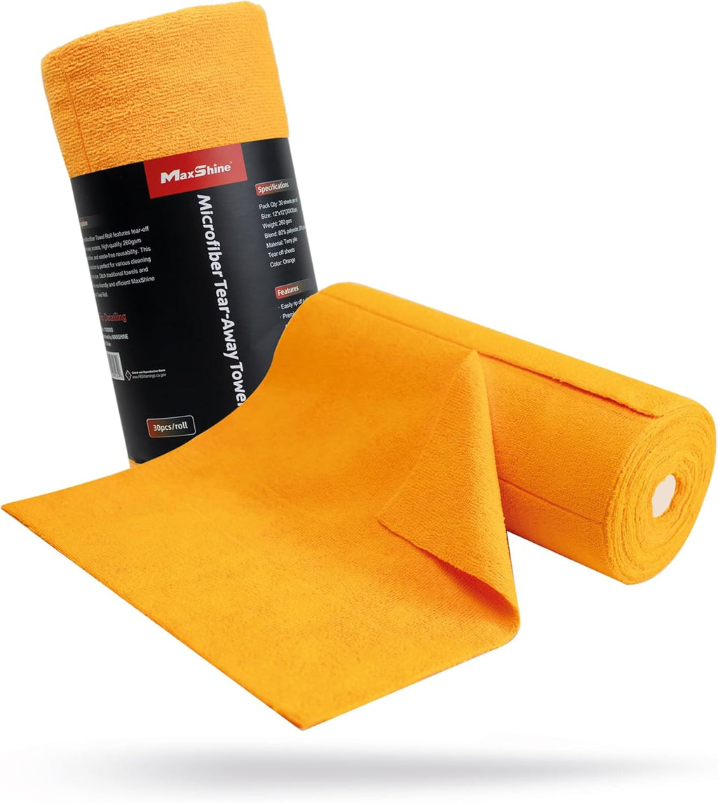 MaxShine 260GSM Tear-Away Microfiber Towel Roll (30 Sheets)